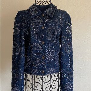 Embellished Sequin & Beaded Blue Jean  Jacket